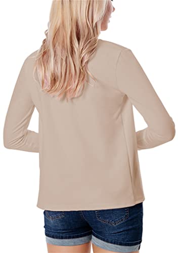 OMZIN Womens Casual Solid Office Blazers Stand Neck Open Front Cardigans Jacket Work Suit Beige XL