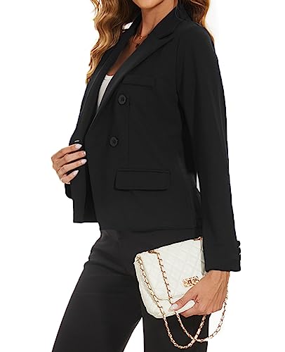 MINTLIMIT Cropped Blazer for Women Long Sleeve Classic Jacket Tailored Casual Size 12 14 (B-Black M)