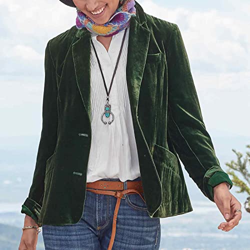 MINTLIMIT Women Slim Fit Long Sleeve Blazer Jackets Casual Formal Work Office Notched Lapel Velvet Blazer Coat (Dark Green,S)