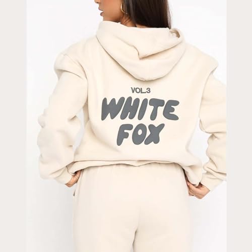 SKFLABOOF White Fox Hoodie Tracksuit Womens Leisure Suits Ladies Two Piece Warm Outfit Full Set Activewear Gym Wear Jogger Track Suits Womens Clothes