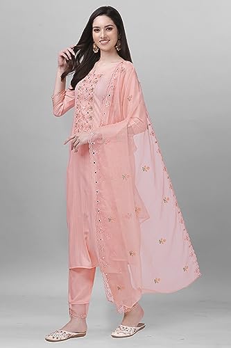 TRENDMALLS Women's Cotton Embroidery Kurta Pant Suit Set (TM.G103-LightPink-3XL)