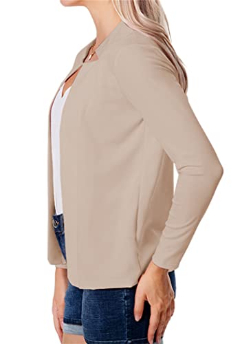 OMZIN Womens Casual Solid Office Blazers Stand Neck Open Front Cardigans Jacket Work Suit Beige XL