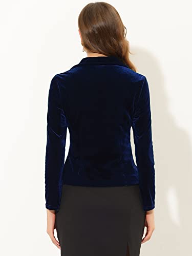 Allegra K Women's Notched Lapel Suit Jacket Long Sleeve Office Business Velvet Blazer Dark Blue 16
