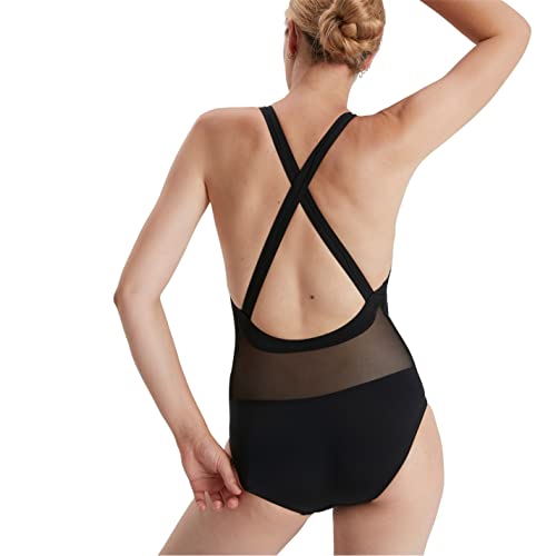 Speedo Women's ECO Endurance+ Power Cross Back Swimsuit, Comfortable, Stylish Design, Extra Flexibility, Black, 30