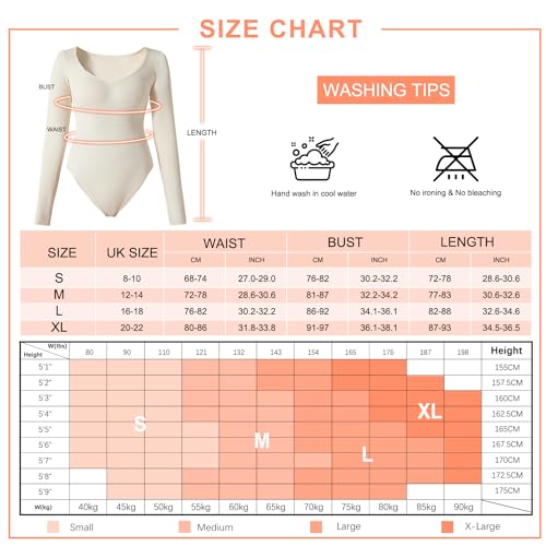 OMKAGI Ribbed Seamless Shapewear for Women Sweetheart V Neck Long Sleeve Bodysuit Tummy Control Body Shaper(L,Black)