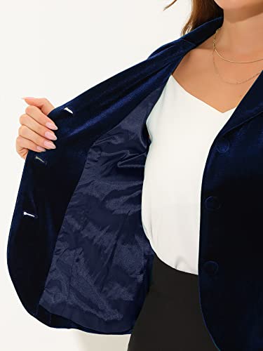Allegra K Women's Notched Lapel Suit Jacket Long Sleeve Office Business Velvet Blazer Dark Blue 16