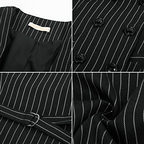 Belle Poque Business Style Suit Vest for Women Lapel Collar U-Neck Classic Stripes Waistcoats Black White Stripes BP0613-02 L