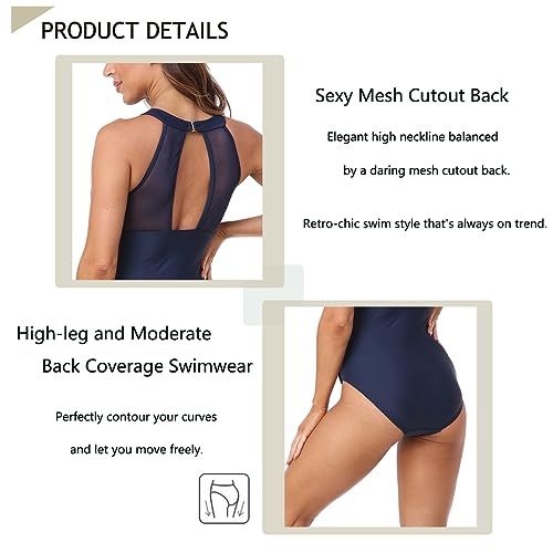 Vevarble Swimming Costume Women Mesh Inset Slimming One Piece Swimsuit Tummy Control Swimwear Beach Bathing Suit B-M