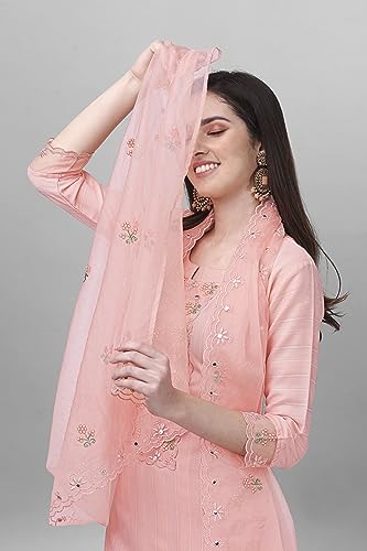 TRENDMALLS Women's Cotton Embroidery Kurta Pant Suit Set (TM.G103-LightPink-3XL)