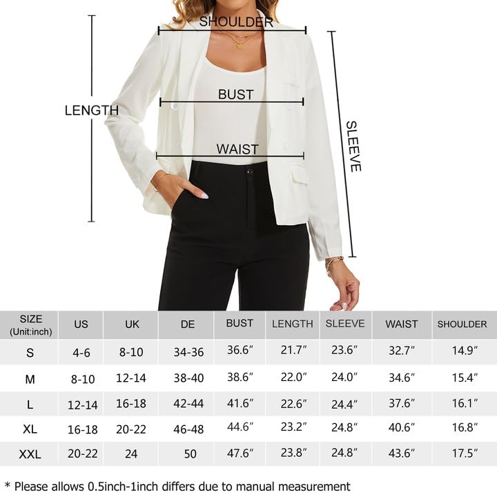 MINTLIMIT Cropped Blazer for Women Long Sleeve Classic Jacket Tailored Casual Size 12 14 (B-Black M)