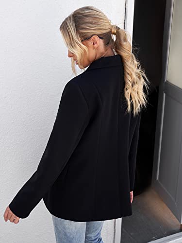 Vetinee Womens Casual Lapel Collar Sleeve Open Front Blazer Pockets Solid Work Suit Office Jacket Plus Size Black Size X-Large Fits UK Size 20 to UK Size 22
