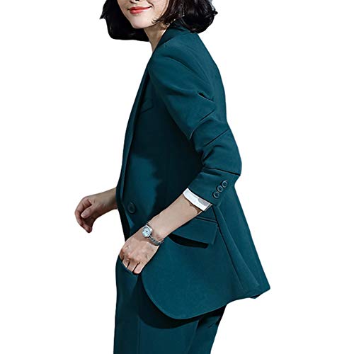 YFFUSHI Women 2-Piece Trouser-Suit Jacket Ladies Formal Office Business Blazer Coat Green
