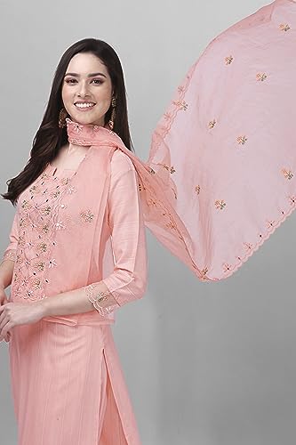 TRENDMALLS Women's Cotton Embroidery Kurta Pant Suit Set (TM.G103-LightPink-3XL)