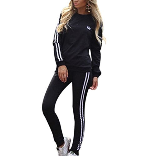 Tidecc Women Tracksuit Set Long Sleeve Stripe Sweatshirt Hoodies+Pants Sports Suits 2PCS Full Tracksuit 3 Colours