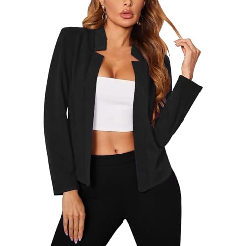 FWAY Blazer for Women Long Sleeve Suit Jacket Open Front Cardigan Casual Blazers for Ladies Work Office Suit Bolero Plus Size Black
