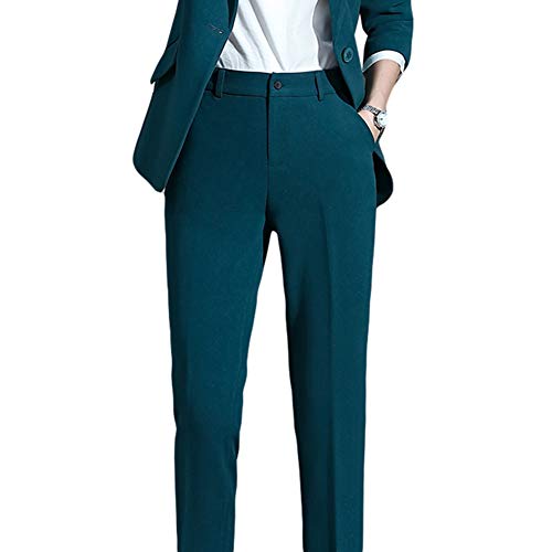 YFFUSHI Women 2-Piece Trouser-Suit Jacket Ladies Formal Office Business Blazer Coat Green