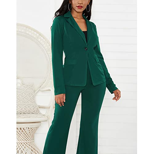 Cocoarm Women's Suit 2 Piece Slim Fit One Button Jacket Office Work Trouser Suits Skirt Suits Business Suits Long Sleeved Suit Jacket and Suit Trousers Lapel Slim-fit Trousers (XL) Green