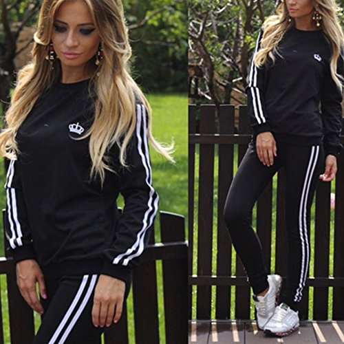 Tidecc Women Tracksuit Set Long Sleeve Stripe Sweatshirt Hoodies+Pants Sports Suits 2PCS Full Tracksuit 3 Colours