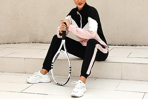 Marvmys Women Tracksuit Set Long Sleeve Stripe Zip Up Sweatshirt Drawstring Baggy Jogger Pant Loungewear Set Joggings Suit Sport Yoga Gym Workout Outfit Full Tracksuit A-Pink-3 XL