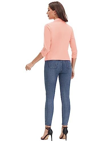 GRACE KARIN Women Lapel Collar Blazer Jacket Ruched Sleeve Open Front Cropped Cardigan Dark Pink L