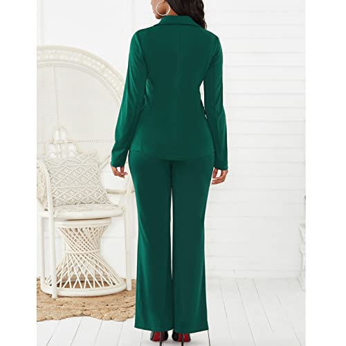 Cocoarm Women's Suit 2 Piece Slim Fit One Button Jacket Office Work Trouser Suits Skirt Suits Business Suits Long Sleeved Suit Jacket and Suit Trousers Lapel Slim-fit Trousers (XL) Green