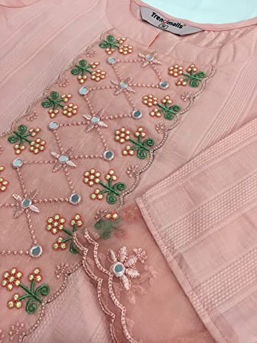 TRENDMALLS Women's Cotton Embroidery Kurta Pant Suit Set (TM.G103-LightPink-3XL)