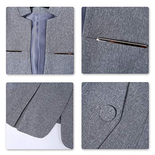 YYNUDA Women's Suit 2 Piece Slim Fit One Button Blazer Jacket Office Work Trouser Suits Skirt Suits, L, Light Grey 1