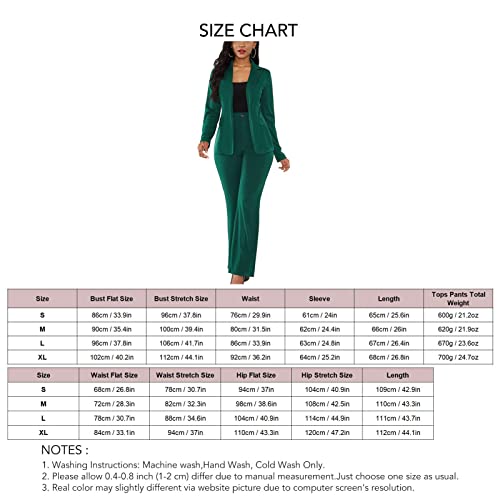 Cocoarm Women's Suit 2 Piece Slim Fit One Button Jacket Office Work Trouser Suits Skirt Suits Business Suits Long Sleeved Suit Jacket and Suit Trousers Lapel Slim-fit Trousers (XL) Green