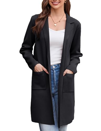 GRACE KARIN Womens Lapel Collar Work Office Blazer Coats Suit Jackets Autumn Winter Open Front Long Knit Cardigans Black M