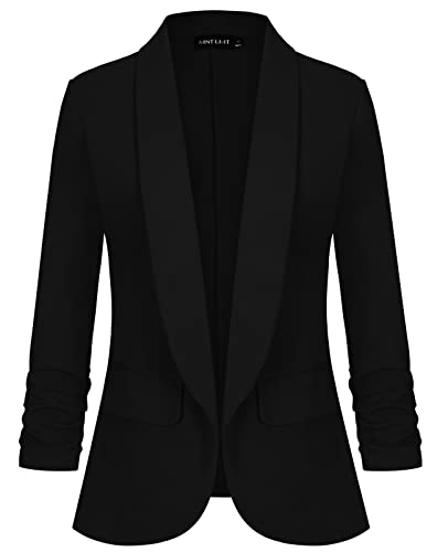 MINTLIMIT Women's Long Sleeve Blazer Open Front Jacket Suit Plain Work Office Tops Coat Outerwear(Black M)