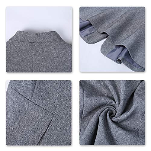 YYNUDA Women's Suit 2 Piece Slim Fit One Button Blazer Jacket Office Work Trouser Suits Skirt Suits, L, Light Grey 1