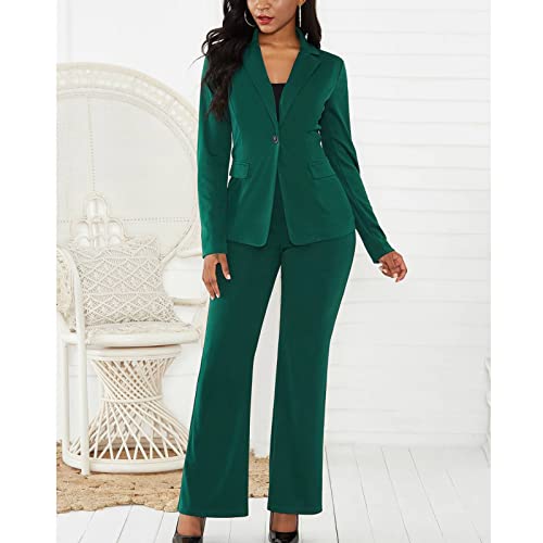 Cocoarm Women's Suit 2 Piece Slim Fit One Button Jacket Office Work Trouser Suits Skirt Suits Business Suits Long Sleeved Suit Jacket and Suit Trousers Lapel Slim-fit Trousers (XL) Green