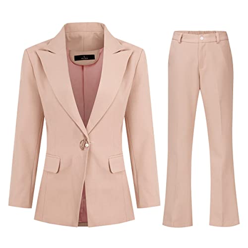 YUNCLOS Women’s 2 Piece Suit Set One Button Blazer Jacket Formal Office Work Trouser Suits Business Smart Suit Jacket and Trouser Pink