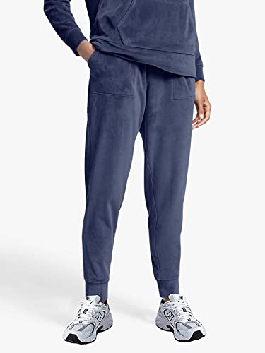 REORIA Womens Long Sleeve Hoodie Jogger Crewneck Two Piece Outfit Tracksuit Solid Color Sweatshirt and Sweatpants Set Navy Blue XL