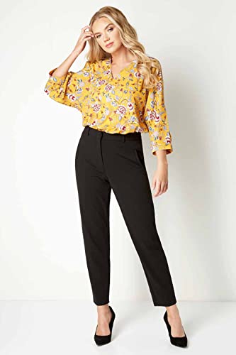 Roman Originals Work Trousers for Women UK Ladies Office Smart Stretch Suit Pants Cigarette Straight Leg Tailored High Elasticated Waist Tapered Ankle Grazer Slim - Regular Black (28 inch) - Size 18