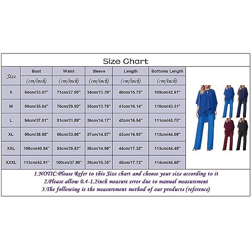 Womens Elegant Wedding Guest Pants Suit 2 Piece Set Formal Chiffon Lace Solid Color Loose Leisure Comfy Irregular Evening Party Outfit Mother of The Bride Pants Suit for Prom Evening Two Piece Suit