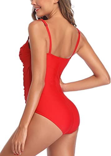 Joweechy Womens One Piece Swimsuit Tummy Control Swimming Costume Vintage Twist Ruched Swimwear Bathing Suit Plus Size(M,R)