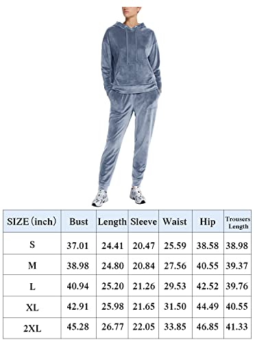 REORIA Womens Long Sleeve Hoodie Jogger Crewneck Two Piece Outfit Tracksuit Solid Color Sweatshirt and Sweatpants Set Navy Blue XL