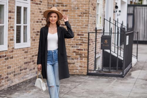 GRACE KARIN Womens Lapel Collar Work Office Blazer Coats Suit Jackets Autumn Winter Open Front Long Knit Cardigans Black M