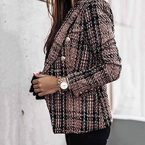 AMhomely Jackets for Women UK Clearance, Women Business Vintage Print Suit Slim Double Breasted Blazer Jacket Sale Ladies Loose Cardigans Shirt Coat Jackets Trench Topcoats Promotion Brown, XL