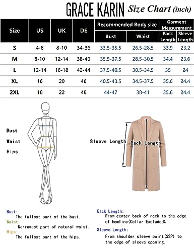 GRACE KARIN Womens Lapel Collar Work Office Blazer Coats Suit Jackets Autumn Winter Open Front Long Knit Cardigans Black M