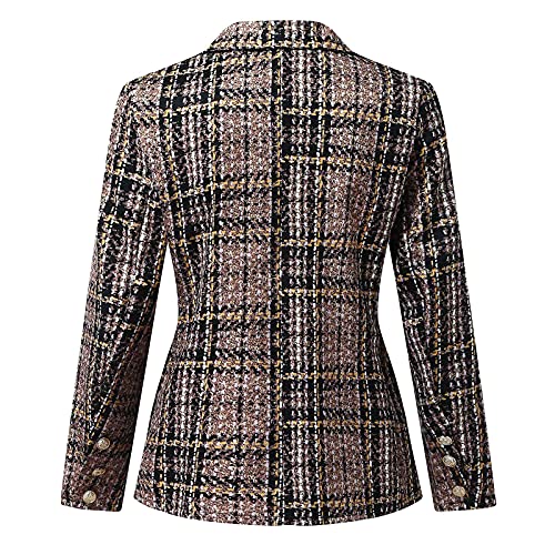 AMhomely Jackets for Women UK Clearance, Women Business Vintage Print Suit Slim Double Breasted Blazer Jacket Sale Ladies Loose Cardigans Shirt Coat Jackets Trench Topcoats Promotion Brown, XL