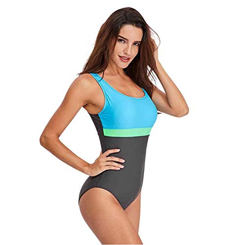 Womens One Piece Swimsuit Tummy Control Swimming Costume Slimming Monokini Push Up Swimwear Splicing Striped Sports Scoopback Bathing Suit with Removable Foam Cups Athletic Padded Swimsuits