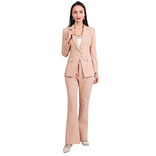 YUNCLOS Women’s 2 Piece Suit Set One Button Blazer Jacket Formal Office Work Trouser Suits Business Smart Suit Jacket and Trouser Pink