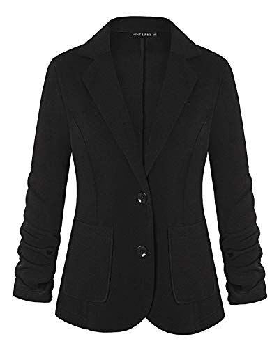 MINTLIMIT Women’s Color Work Office Long Sleeve Button Lined Blazer with Pockets(Black,Size M)