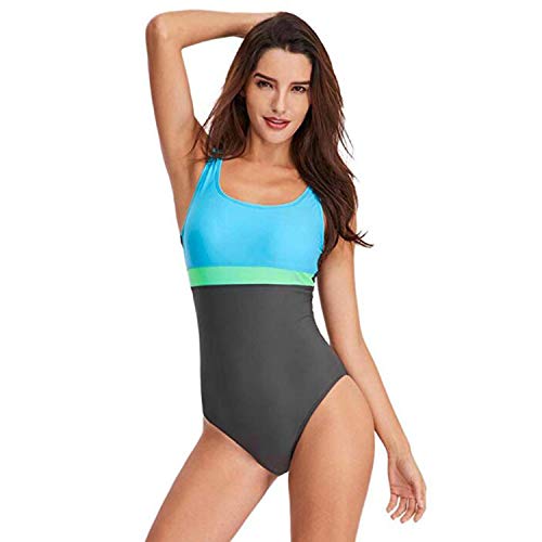 Womens One Piece Swimsuit Tummy Control Swimming Costume Slimming Monokini Push Up Swimwear Splicing Striped Sports Scoopback Bathing Suit with Removable Foam Cups Athletic Padded Swimsuits