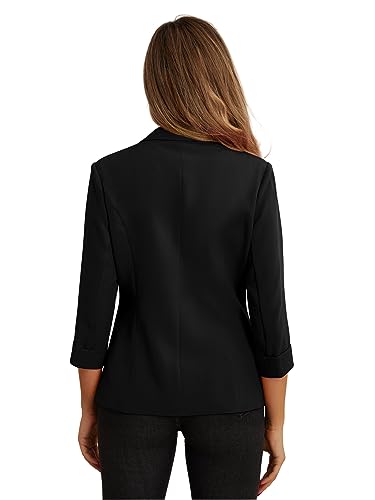 GRECERELLE Women's Blazer Suit Elegant 3/4 Sleeve Jackets Business Casual Work Office Blazer Jacket Suiting & Blazers Cardigans with Pockets Button for Ladies (Black, 16)