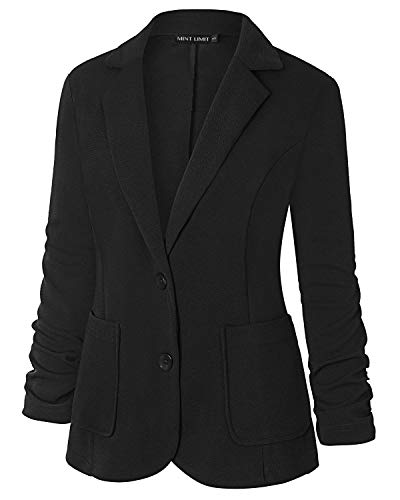 MINTLIMIT Women’s Color Work Office Long Sleeve Button Lined Blazer with Pockets(Black,Size M)