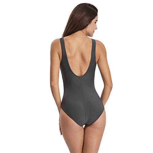 Womens One Piece Swimsuit Tummy Control Swimming Costume Slimming Monokini Push Up Swimwear Splicing Striped Sports Scoopback Bathing Suit with Removable Foam Cups Athletic Padded Swimsuits