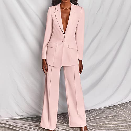 Women's Suit Formal 2 Piece Blazer Set Casual Loose Solid Color Suits Blazers and Trousers Suit Set for Work Office Wedding Business Sale Promotion Clearance